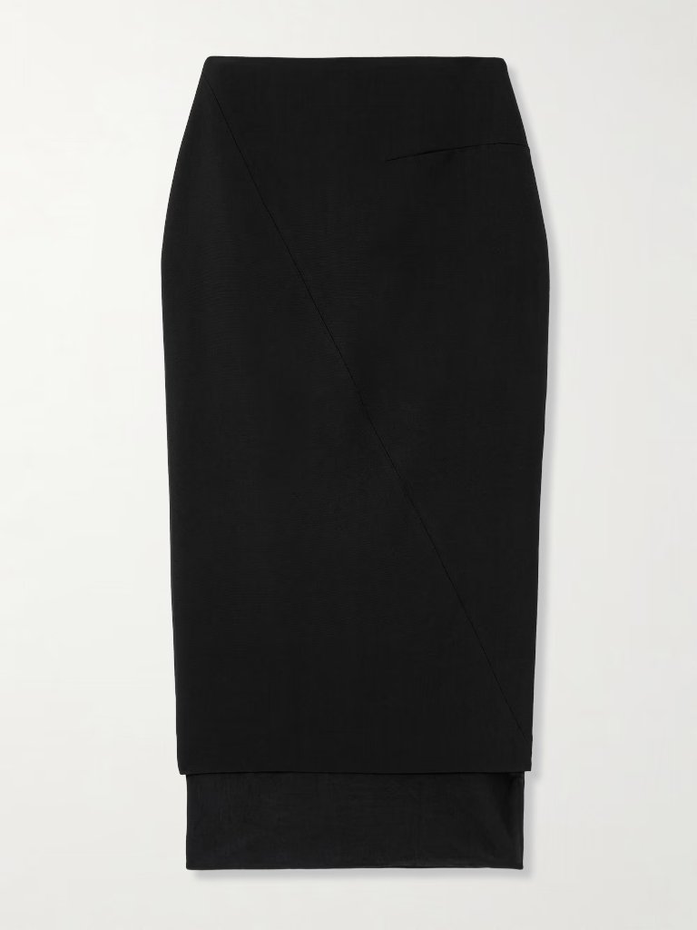 Nwt Gauge 81 Sabie Mesh-Trimmed Grain De Poudre Midi Skirt In Black Size 36